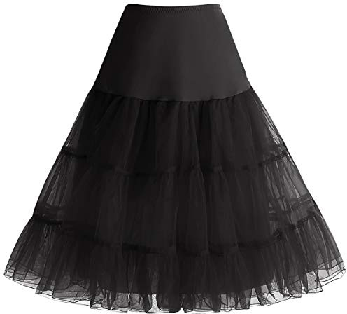 Bbonlinedress Sommerkleid Damen Petticoat Unterrock Crinoline Underskirt Reifrock Rock für 50er Vintage Cocktailkleid Black S