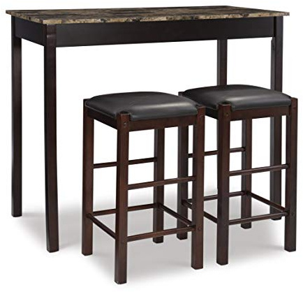 Linon Brown 3-Piece Table Faux Marble Tavern Set, 42 w x 22.25 d x 36 h