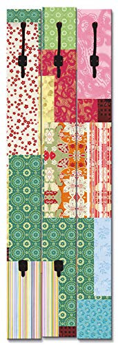 ARTLAND Wandgarderobe Garderobenpaneel Holz mit 5 Haken 45x140 cm Design Garderobe mit Motiv Abstrakt Muster Karo Patchwork Bunt T9MC