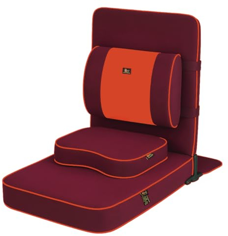 Friends Of Meditation Extra Large Meditation Chair | Floor Chair with Back Support | Yoga Chairs for Adults | Portable Folding Chair | Yoga Chair with Cushion & Meditation Block | Maroon | 24x22 in