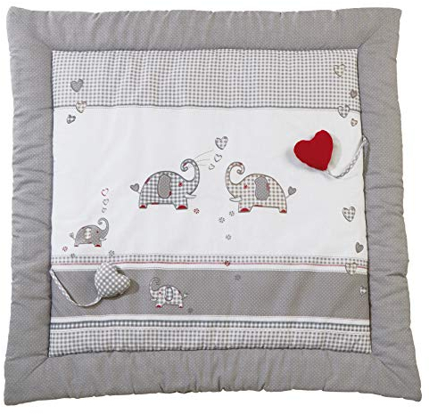 roba Spiel- & Krabbeldecke Jumbotwins - 100 x 100 cm - Gepolsterte Spieldecke für Babys - Spielunterlage mit Elefanten Motiv aus Baumwolle - inkl. Baby-Spielzeug