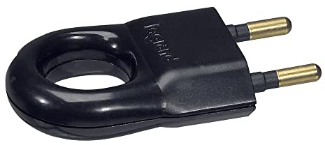 Legrand - Fiche plate mâle sans terre plastique - avec anneau extraction - noir