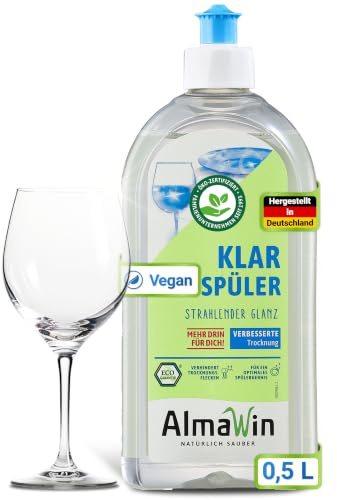 AlmaWin® Klarspüler [500ml] für streifenfrei glänzendes Geschirr - Bio Spülmaschinen Klarspüler mit 100% natürlichen Inhaltsstoffen - Klarspüler Spülmaschine - Geschmacksneutral, Öko, VEGAN