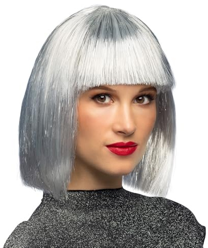 Boland 86165 - Perruque adulte Gigi Glamour, avec lametta, blanc-argent, coiffure au carré, cheveux synthétiques, Coiffure, Carnaval, Fête à thème