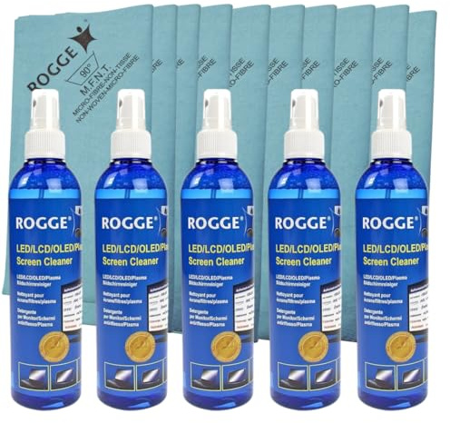 ROGGE DUO-Clean Original, 5er Set, 5x 250ml Bildschirmreiniger + 10x ROGGE Prof. Microfasertücher (5) Bestens geeignet zur Reinigung aller glatten und hochsensiblen Oberflächen und Displays