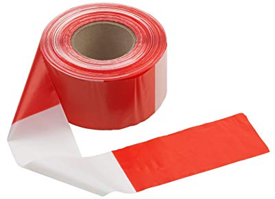 Connex Absperrband 100 m x 80 mm - rot / weiß - Beidseitig bedruckt - UV-beständig & reißfest - Aus Polyethylen (PE) / Warnband / Flatterband / Markierungsband / Absperrungsband / DY2700591