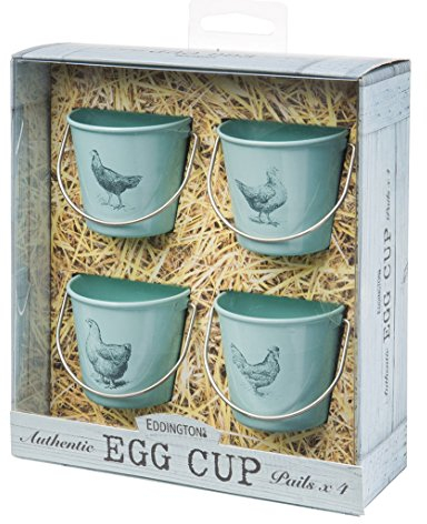 Eddingtons Eierbecher-Set, 4-teilig, Vintage-Design, Motiv: Eimer, Cremefarben, in Geschenkbox, blau