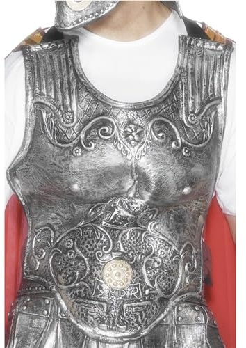 Smiffys Römische Rüstungsbrustplatte, Silber, Deluxe Gummi Halloween