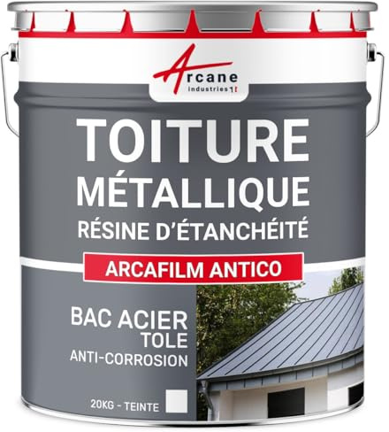 Produit d'Étanchéité, Toiture Métallique, Bac Acier 20 kg Blanc | Étanchéité Toiture Bac Acier et Métal, Anticorrosion, Revêtement Élastique, Résiste au Brouillard Salin - Arcane Industries
