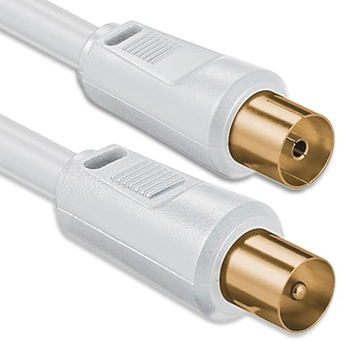 1aTTack.de 1x 5m TV Antennenkabel Koax-Stecker/Buchse 85dB Weiß | 2-fach geschirmtes Koaxialkabel für TV, Radio, DVB-T/T2, DAB und Kabelanschluss; Koax-Stecker auf Koax-Buchse; vergoldet