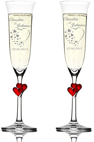 polar-effekt 2er Set Sektgläser Graviert mit Namen und Datum - Hochzeitsgeschenke Personalisiert - Sektkelche 175 ml - Geschenk zur Hochzeit