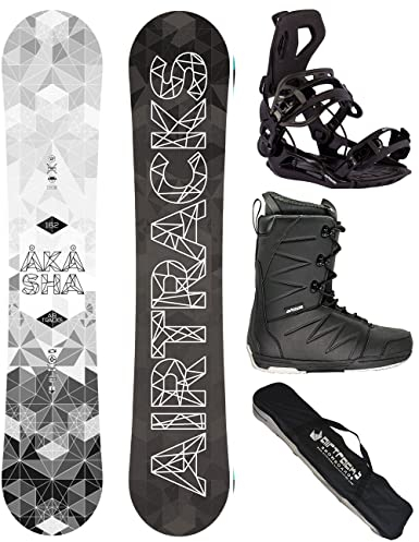 Airtracks Herren Snowboard Set Freestyle Freeride Wide Board Akasha Wide 157 - Snowboard Bindung Master - Softboots Star Black 46 - SB Bag