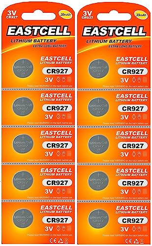 EASTCELL CR927 DL927 3V litium knappceller – 10 stycken – bilnyckelsbatteri, klockor och fjärrkontroll – 2 x blister med 5