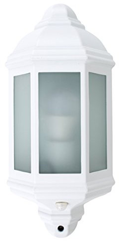 MiniSun | Traditional White Aluminium and Frosted Glass Wall Mounted Lantern with PIR Motion Sensor | Outdoor Wall Lights, Home Décor & Improvement Essential | Mains Wired