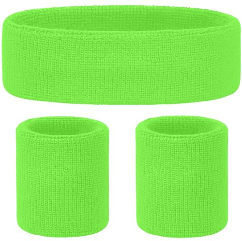 Schweissband und Stirnband Set – Schweißband Neon für 80er Jahre Outfit Damen - Neon Accessoires für Fun Runs Team Building Events Pride Partys Gymnastik Sport Tennis – Stirnband 80er Jahre