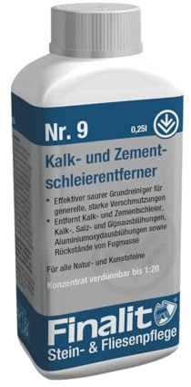 Finalit Nr. 9 Kalkentferner und Zementschleierentferner (sauer) | 1 x 250ml |Effektiver Grundreiniger für Zementschleier, Kalkausblühungen & Mörtelreste | Für Natursteine und Kunststeine geeignet