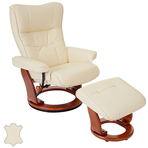 Robas Lund Montreal sillón reclinable/Silla Relax con Taburete/Silla Descanso Cuero Color Crema 64022CH5