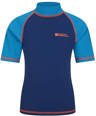 Mountain Warehouse Rashguard für Kinder - Kurzarm-Schwimmshirt für Jungen und Mädchen mit LSF 50+ UV-Schutz, schnell trocknend, Flatlock-Nähte - Schwimmen & Neoprenanzug Blau 9-10 Jahre