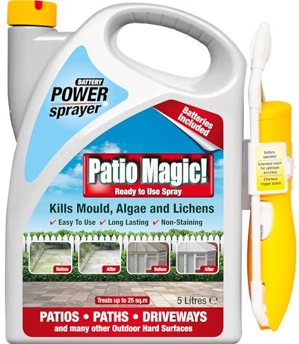 Patio Magic! Battery Power Sprayer: Ideal for Patios, Paths and Driveways (Kills Algae and Lichens), 5 Litres (Package may vary)