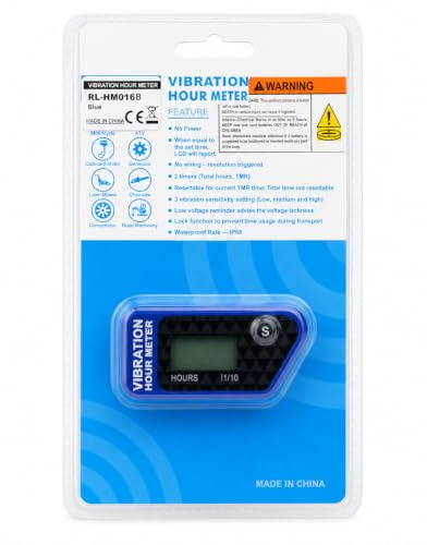 Runleader RL-HM016B Contatore ore vibrazione LCD | IP68 impermeabile senza fili con blocco schermo e frequenza regolabile per tosaerba, generatore, moto, motosega, compressore