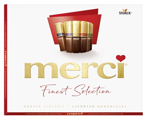 Merci Finest Milk & Dark Chocolate Box, 8 Flavour Varieties, Gluten-Free, Vegetarian Treats with Gold-Wrapped Bars for Gifting, (Packaging may vary) 250 g (Pack of 1)