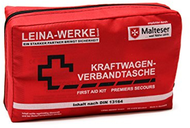 LEINA-WERKE REF 11008 Leina Kfz-Verbandtasche Compact, Inhalt DIN 13164, rot