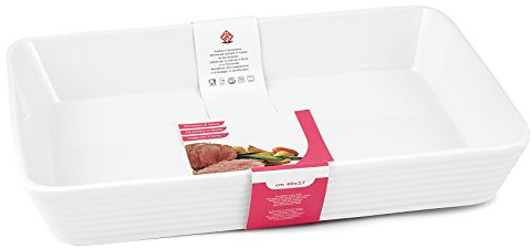 HOME Fuente de Horno Rectangular, Porcelana, Blanco, 40x27 cm