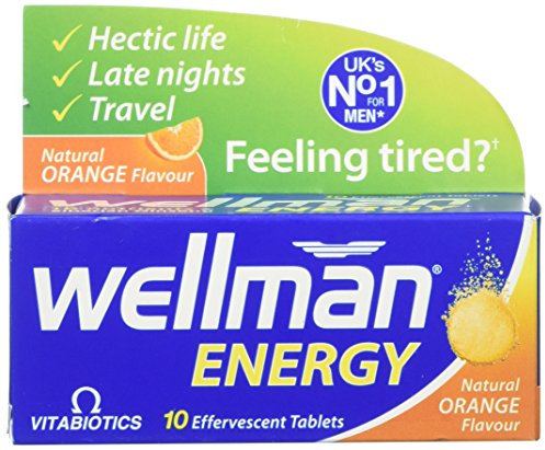 Wellman Energy Orange - 10 Dissolving, Multivitamins Effervescent Tablets for Man, Natural Orange Flavour, by Vitabiotics