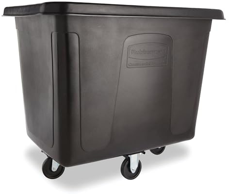 Rubbermaid Commercial Products Cube Basket Truck with Wheels/Casters, 500 lbs Capacity, Rectangular, Black, For Laundry/Waste/Trash/Heavy Materials