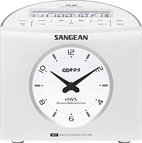 Sangean RCR9W RCR-9 - Radio Reloj Digital FM/Am con Alarma, Blanco