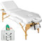 tectake® höhenverstellbare Massageliege klappbar mit 3 Zonen, Massagetisch, 10 cm Polsterung, Mobile Massageliege, Kopf- und Armstütze, Massagebank mit Holzfüßen, Zubehör Tragetasche - weiß