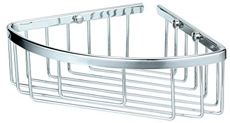 Kibath 130044 Portagel bajo de Esquina, Cesta de Ducha y bañera ALD Fabricada en Laton con Acabado Cromado, para Botes de Gel o champu, Cromo Brillo