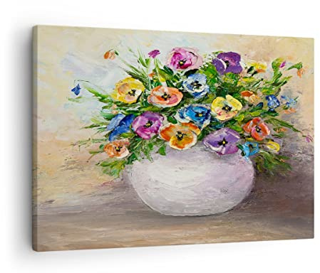 ARTTOR Bilder auf Leinwand 70x50cm Wandbild Botanik Blumen - 2915 | Strauß Vase Klein Wanddekoration Wohnzimmer Schlafzimmer Küche Wanddeko Wand Kunstdruck Wandkunst Wall Decor ARTTOR