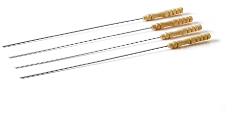 barbecook Spiedini da Barbecue riutilizzabili, Set di 4 spiedini, Accessori per Barbecue in Legno e Cromo, 43 cm