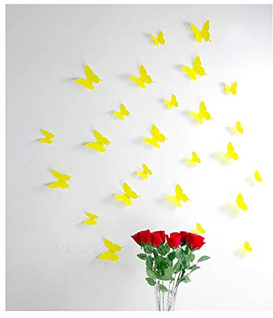 Ambiance-Live Juego de 12 Adhesivos de Mariposas 3D, Color Amarillo