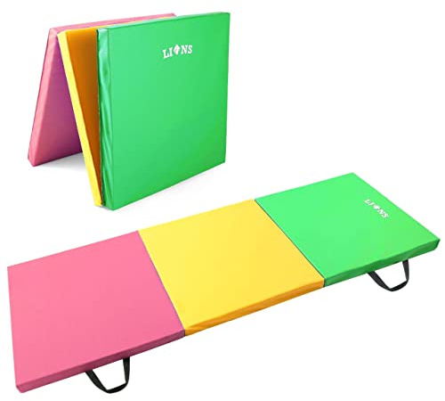Lions Tri Folding Exercise Yoga Mat Fitness Pilates Physio Crash Water Proof Gym Workout Camping Non Slip (RAINBOW)