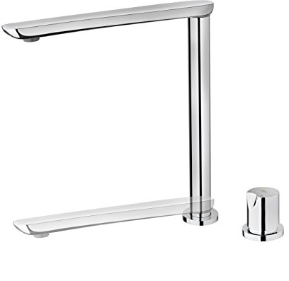 TEKA Grifo Cocina Monomando, Bajo Ventana, Caño Bajo Giratorio Retráctil, Aireador Anticalcáreo, 2 orificios ø 35 mm, Latiguillos Flexibles 3/8, Cromo, Mod. FO 985