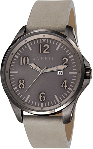 Esprit Tallac Brave Nubuck Men'Herren Quarzuhr mit Grau Dial Analog-Anzeige und Grau ES107601003 Lederband