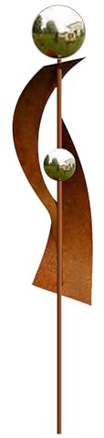 Gartendeko Roststab, Roststecker 117 cm, handgefertigt, 2 Edelstahlkugeln