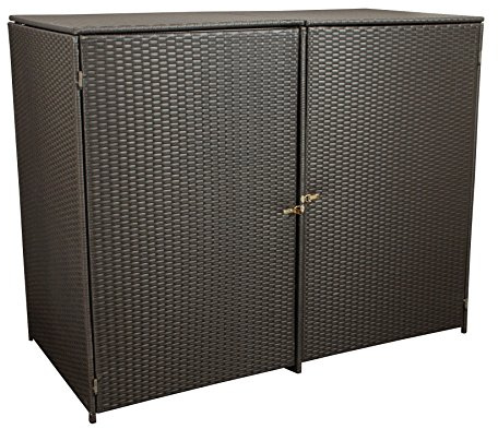 Mülltonnenbox für 2X Tonnen Gross bis 240 Liter, 150x78x123cm, Stahl + Polyrattan Geflecht Mocca
