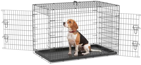 PawHut Jaula para Perros Plegable Transportín para Perros con 2 Puertas Bandeja Extraíble y Asa de Transporte 92x57x62,5 cm Negro