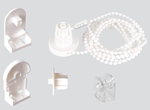 EFIXS 1er Set Montageset/Reparaturset für Rollos mit 25 mm Rollowelle - mit PVC-Träger - incl. Halter/Halterung, Kettenzug, Kettenlänge ca. 125 cm (Umlauf der Rollokette: 250 cm)- Farbe: weiß