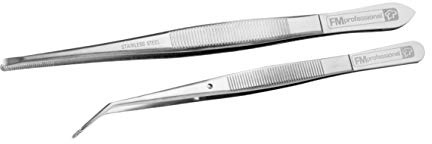 FM Professional Lot de 2 Pinces de Précision en Inox | Dressage précis, Deux pinces 18 et 15,5 cm, Inox hygiénique, Prise fine des décorations, Passe au lave vaisselle