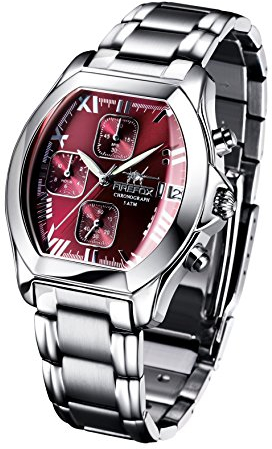 FIREFOX NEBUKADNEZAR FFS175-105 Sunray Bordeaux rot Damenuhr Armbanduhr Chronograph massiv Edelstahl Sicherheitsfaltschließe wasserdicht Laufwerk Miyota Werk OS10