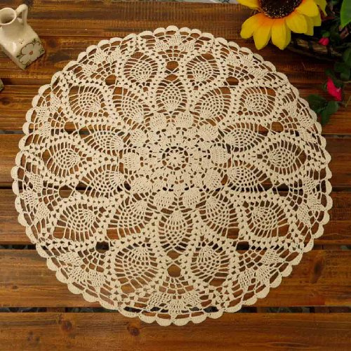 kilofly Napperon de Table en Dentelle de Coton crocheté Fait à la Main, Motif nénuphar, Beige, 50,8 cm