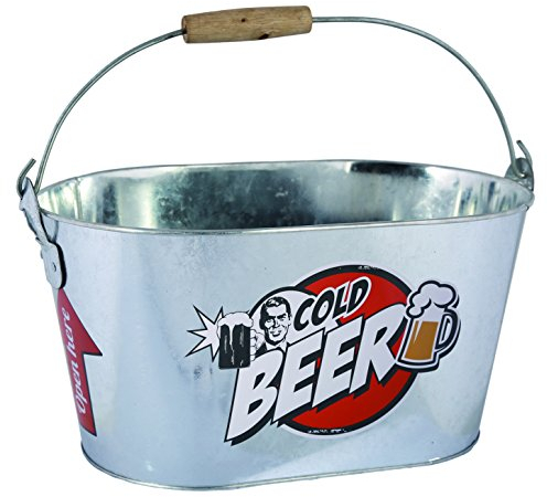 Out of the blue KG Cold Beer Bucket with Wooden Handle/2 Bottle Opener, Metal, Silver, 26 x 13 x 8 cm