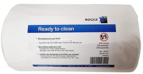 ROGGE Microfaser Rolle, 150x Microfasertücher mit Perforation Einweg. Einzel Tuchmaß: 35x23,5 cm, weiß. Microfasertuch auf Rolle Geeignet für zahlreiche Anwendungen.