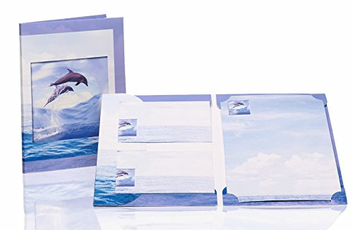Rössler Kinder Briefpapier mit Umschlag | Geschenk für Mädchen und Jungen | Schreibset Kinder | Delfin Motivpapier | Briefpapier Mädchen und Jungen | 185 x 260 x 9mm | 1 Stück | Motiv: Flipper | Schreib Set mit Motivpapier und Umschlägen für Kinderbriefe, Einladungen und kreative Nachrichten