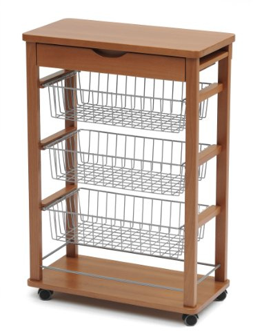 Arredamenti Italia Carrello Cucina RAIKON, Legno - 3 Cestelli - Cassetto - Finitura Ciliegio