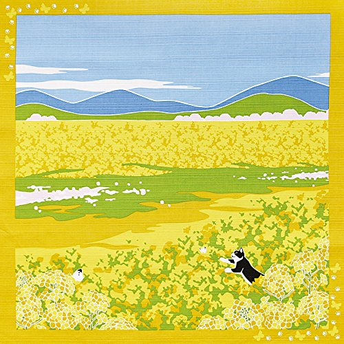 Tama no osanpo Furoshiki Wickeltuch, kleine Größe, Reisekatze, Katze, Raps, Blume, März
